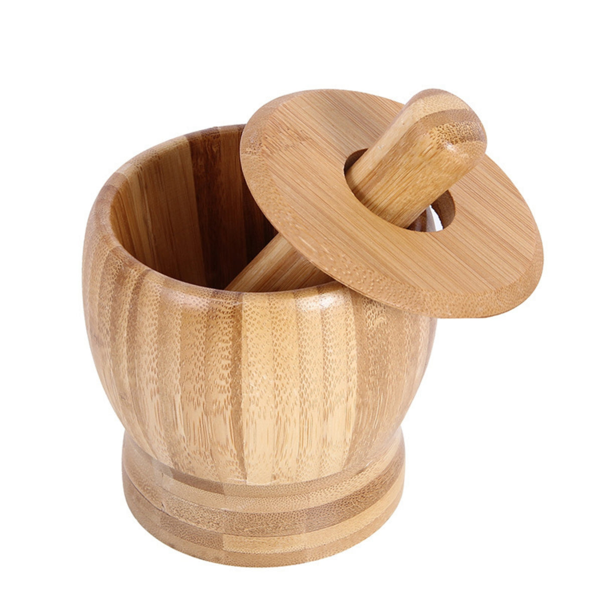 Stable Base Bamboo Mortar and Pestle Natural Mortar and Pestle Set Manual Garlic with Lid Traditional for Home Cooks, Kitchen, Meal Prep