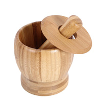 Stable Base Bamboo Mortar and Pestle Natural Mortar and Pestle Set Manual Garlic with Lid Traditional for Home Cooks, Kitchen, Meal Prep