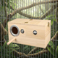 Metal Reinforced Nesting Box, Pine Wood Avian Box, Avian Nesting for Small Finch Breeding, External Mount with Perch and Wood Shavings