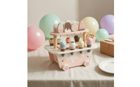Two-Tier Pretend Ice Cream Shop Floral Accents Wooden Play Cart for Children