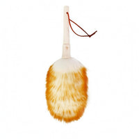 Plush Wool Duster White and Orange Soft Wool Dust Cleaner Slim Handle Soft Fiber Duster Hanging Loop for Piano Keyboard, Musical Instruments