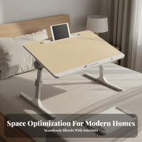Cup Indentation Adjustable Bed Desk Tablet Slot Foldable Bed Table Ergonomic Design Foldable Laptop Table for Students, Adults, Telecommuting Workers, Bedroom, Dorm Room, Home Office, Floor