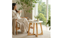 Solid Wood Round Coffee Table Minimalist Wooden Coffee Table Simple Furniture Sturdy for Living Room, Small Apartment