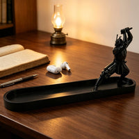 Katana-Style Incense Tray with Samurai Decorative Incense Stick Holder Black Elegant for Home Office