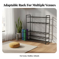 Space-Saving Exercise Mat Storage Rack Large Capacity Exercise Studio Display Rack Heavy-Duty Home Gym Equipment Shelf With Wheels for School