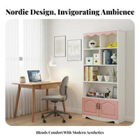 European design Floor-Standing Shelving Unit with Doors Minimalist Design shelving unit Tall Storage Furniture Easy to Assemble for Students, Book Lovers, Homeowners, Kid's Room, Home Office, Study, Bedroom