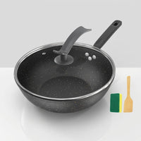 Stir Fry Induction Wok and Cooking Pan with Lid, Large Wok Pan for Family Cooking, Induction Hob Wok with Lid, Stone Frying Pan for Home Use
