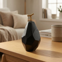 Metal Pear Statue with Golden Stemmed Faceted Fruit Sculpture Sculptural Figurine for Bookshelf