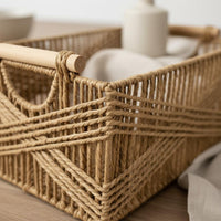 Paper Rope Storage Basket Stackable Braided Container Basket Toilet Paper Organizer for Vanity