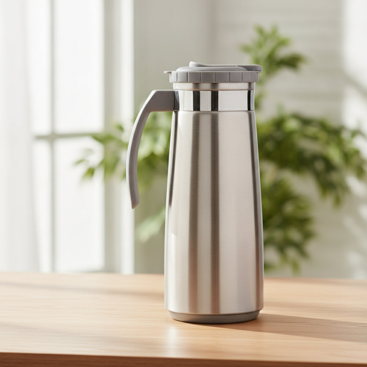 Korean Design Stainless Steel Pitcher with Lid Long-Lasting Stainless Steel Water Jug Rust-Proof Large Capacity Tea Pot Easy to Clean for Restaurant Team, Office Workers, Restaurants, Kitchen, Dining Room, Parties