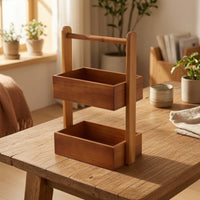 Desktop Organizer with Handle Compact Desk Organizer Shelf Space-Saving Two-Tier Storage Rack for Vanity, Washroom Counter