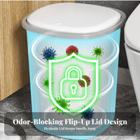Lidded Waste Bin Waterproof Automatic Lid Trash Bin Odor Control Push Button Trash Can for Washroom, Kitchen, Bedroom