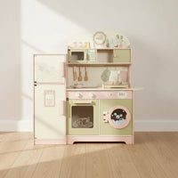 Wooden Play Kitchen Interactive Wooden Pretend Kitchen Smooth Surface Kids Cooking Playset for Young Children