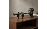 Flute-Playing Figurine Textured Surface Cast Aluminum Sculpture Abstract Design Antique-Finish Figurine