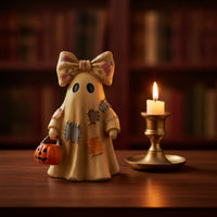 Spooky Witch Figurine Resin Specters Figurine with Pumpkin Bucket Miniature Sculpture for Mantel, Office Desk