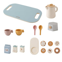 Wooden Coffee Toy Set Pastel Pretend Coffee Set Printed Labels Kids Tea Service