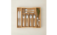 Expandable Bamboo Drawer Organizer Multi-Compartment Bamboo Utensil Drawer Insert Multipurpose Expandable Silverware Organizer for Kitchen