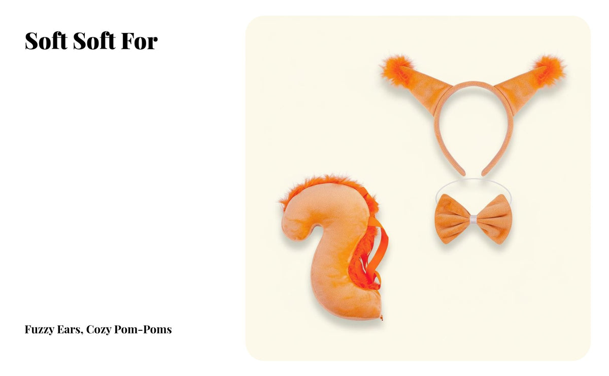 Squirrel Ears and Tail Set Cute Cartoon Design Squirrel Costume Set Photo Prop Animal Ears Headband and Tail for Easter, Parties, School Plays
