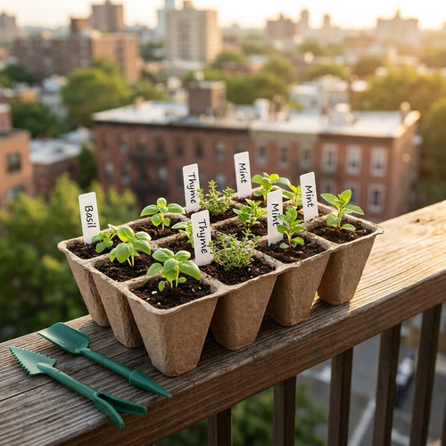 12 Cell Seedling Trays, Biodegradable Paper Pulp Pots, Plant Propagation Trays with Gardening Labels, Small Garden Tools Included