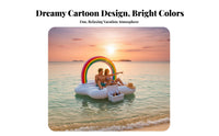 Oversized Rainbow Fluffy Pool Inflatable Photo-Ready Design Rainbow Island Floating Raft Thickened PVC Material Inflatable Fluffy Inflatable Comfortable for Adults, Couples, Summer Vacation, Beach, Lake