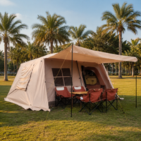 Tunnel Camping Tent, 4 Season Family Tent 3000mm Waterproof, 420x300x200cm with Extended Awning, Gold and Silver Tape