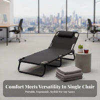 Foldable Design Single Folding Bed Compact Storage Adjustable Folding Cot No Assembly Required Office Rest Recliner Sturdy Steel Frame for Caregivers, Students, Hospital, Living Room, RV Travel, Camping
