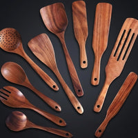 Kitchen Accessories Set with Acacia Wood Spoons and Slotted Spoons, 16-Piece Baking Utensils and Salad Servers, Heat Resistant