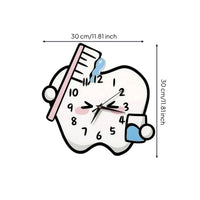 Oral Health-Themed Wall Clock Easy-to-Read Tooth Shaped Clock Hanging for Pediatricians, Kids, Pediatric Office, Classroom