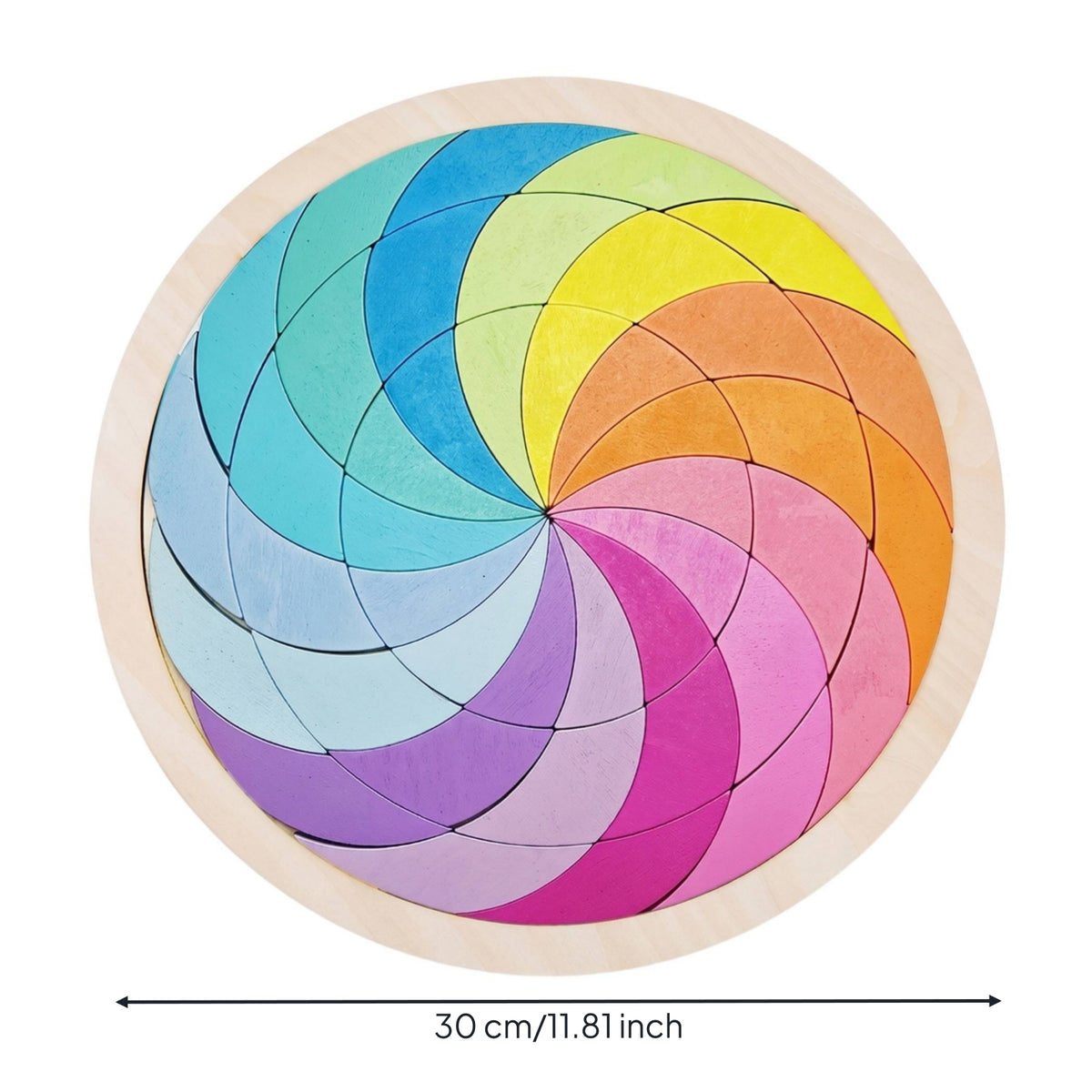 Multicolored Wooden Rainbow Puzzle Smooth Painted Surface Geometric Matching Board Hands-on Pattern Building Puzzle Hand-Eye Coordination for Young Children, Preschool, Classroom