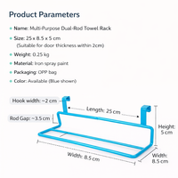Cabinet Pantry Cloth Holder with 2 Tier Iron Towel Rack for Door Back, No Drill Tea Storage for Students