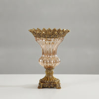 Glass Vase with Base Antique Gold Decorative Glass Vase Sturdy Flower Holder for Entryway