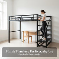 Dormitory Loft Bed Nordic Design Metal Loft Bed with Desk Space Saving for Young Adults, Teenagers, Small Areas, Studio Apartment, Home Office