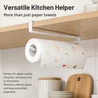 Pale Metal Kitchen Roll Holder, No-Drill Hook Kitchen Towel Holder, Under Cabinet Space Saving Paper Towel Dispenser