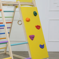 Sturdy Toddler Climbing Gym Colorful Wooden Climbing Frame Handholds Indoor Adventure Gym Playset Movement Skill Development