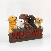Welcome Sign with Dog Figures Hand-Painted Dog Statue with Welcome Sign Outdoor
