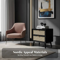 Nordic design Rattan Drawer Nightstand sturdy Wood Construction Rattan-Front End Table Minimalist Design Bedside Cabinet space-saving Size for Apartment Dwellers, Homeowners, Renters, Guest Room, Small Spaces, Hallway