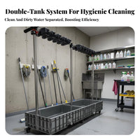 Mop Rack with Wheels and Drip Tray Stainless Steel Frame Mobile Mop and Broom Holder Easy Drainage Rolling Cleaning Tool Organizer for Janitors, Hotel
