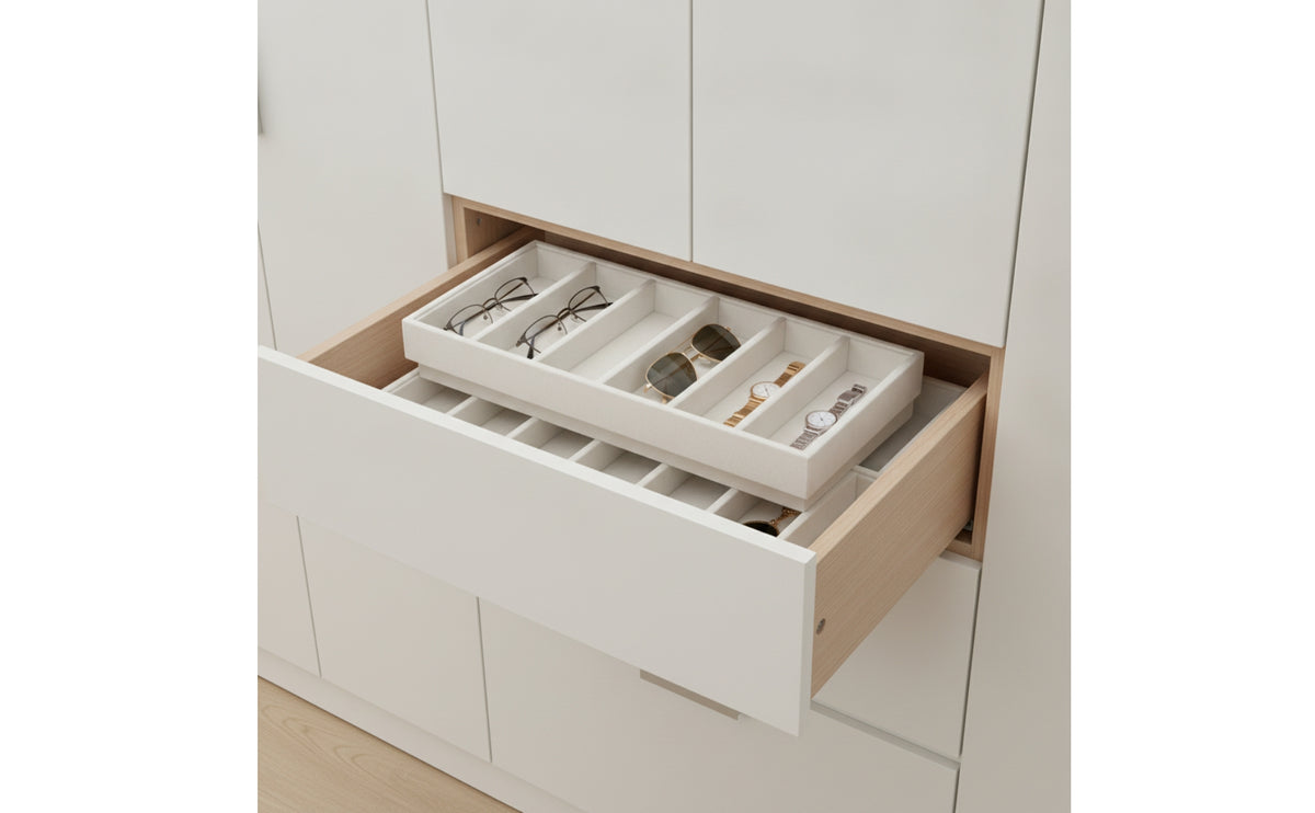Eyeglasses Display Tray Low-Profile Eyewear Tray with 6 Compartments Open-Top Sunglasses Organizer for Collectors, Closet Drawer, Retail Counter