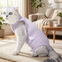 Cat Recovery Suit with Fasteners, Short Sleeve Post-Spay Cat Suit, European Style Post-Neuter Cat Suit, Anti-Lick Post-Surgery Cat Suit for Recovery