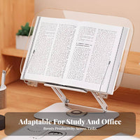 360-Degree Rotation Adjustable Reading Stand Transparent Panel Swiveling Reading Easel Multi-Functional Book Holder Hands-Hands-off Use for Students, Musicians, Study Room, Bedroom, Library, Kitchen