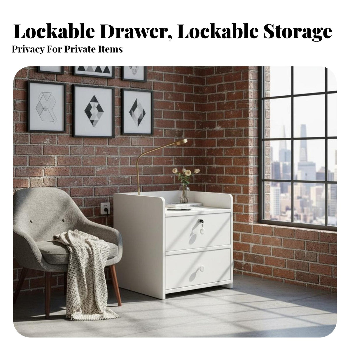 With secure secureable Nightstand minimalist design Slim Bedside secureer Space-Saving Design Bedroom Furnishing for Students, Apartment Dwellers, Homeowners, Small areas, Dorm Room, Home Office