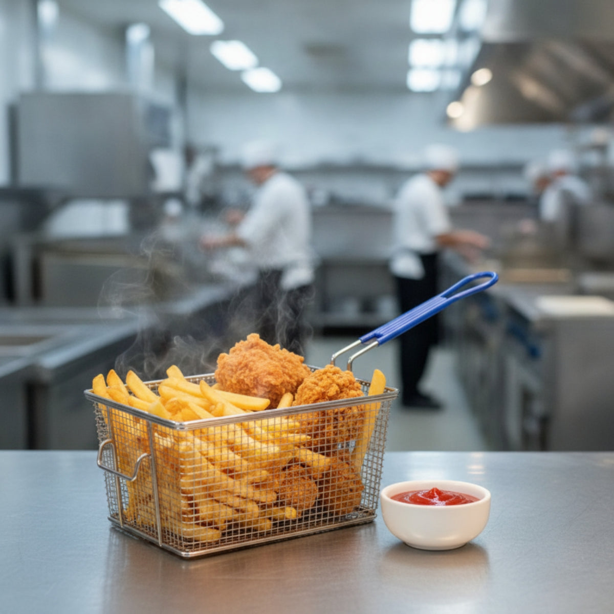 Rectangular Fry Basket with Insulated Handle Electroplated Wire Mesh Basket Long-Lasting Rust-Resistant for Cooks