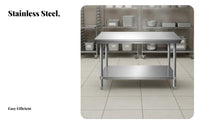 Anti-Rust Commercial Kitchen Prep Table Proof Stainless Steel Work Table High Load-Bearing Capacity Stainless Steel Workbench Easy to Clean for Restaurant Employees, Business Owners, Bakery, Cafeteria, Dining Hall, Warehouse