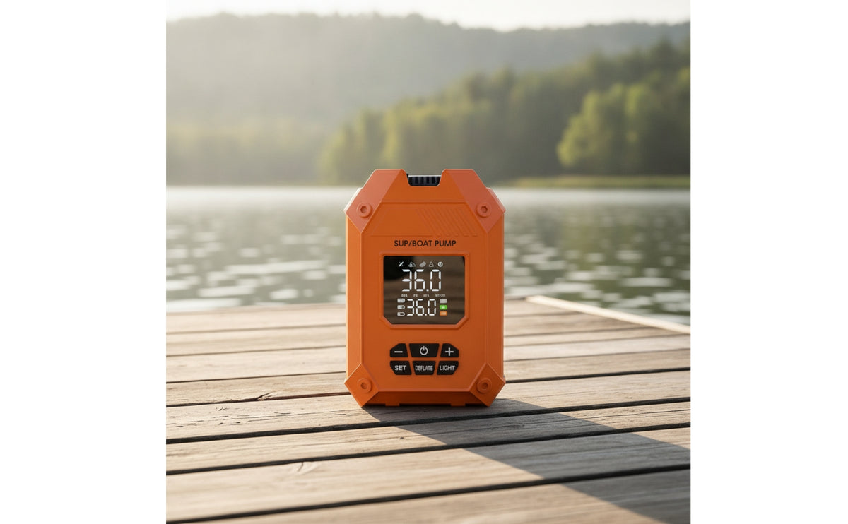 Portable Air Pump with Digital Display Multipurpose Handheld Inflator with Flexible Hose Wired for Camping, Beach