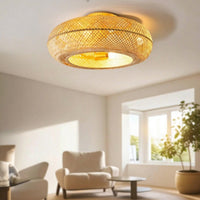 Birdcage Bamboo Ceiling Fan Woven Ceiling Fan with Light Rustic Fandelier Compact for Bedroom