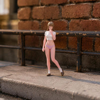 Long Hair 1/64 Scale Female Figurine Raised Hand Casual Pose Woman Figurine Slim Body Freestanding Collectible Miniature Woman Realistic Details for Model Scene Display