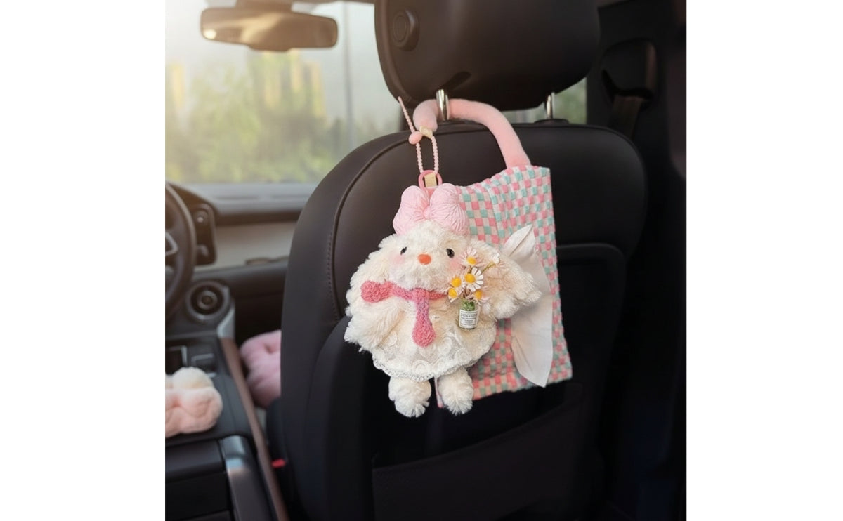 Animal-Shaped Car Seat Tissue Holder with Hanging Strap Soft Hanging Tissue Pouch with Soft Rabbit Compact Universal Fit for Drivers