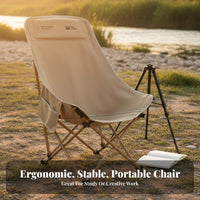 Sturdy Steel Frame Folding Moon Chair Heavy Duty Outdoor Sketching Stool Ergonomic Design Lightweight Folding Chair Breathable Material for Art Students, Backpackers, Outdoors, Library, Fishing, Backyard