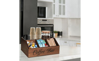 Coffee Bar Organizer Wooden Desktop Coffee Organizer Storage Box Divided Holder Slanted for Office Breakroom