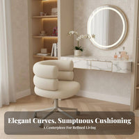 Comfortable Upholstery Luxuriously Soft Swivel Armchair Soft Comfort Adjustable Teddy Textile Seat with Backrest Sturdy Base Makeup Chair Ergonomic Design for Women, Girls, Students, Bedroom, Dressing Room, Walk-in Closet